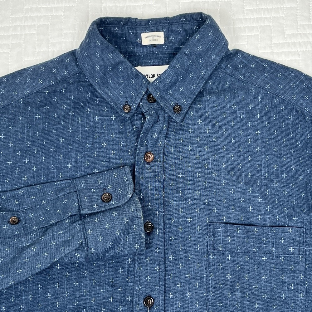 Taylor Stitch Shirt Crosshatch Pattern Blue Button-Down Chambray Size 40 Medium